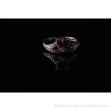 Women Wedding Silver AAA CZ Rings with heart shape pink sto